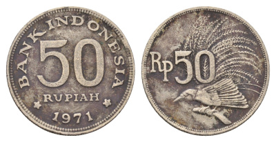 Индонезия 50 рупий 1971 райская птица KM 35 медно-никель 4648-944