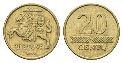 Литва 20 центов (сентов) 1997 KM 107 никель латунь 4689-1133