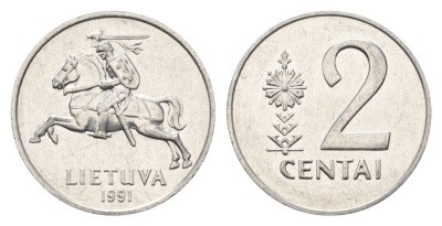 Литва 2 цента (сента) 1991 год-тип KM 86 алюминий UNC 4689-1036