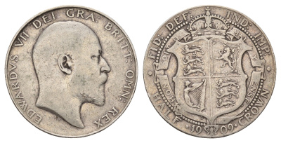 Великобритания 1/2 кроны 1909 Эдуард VII (1901-1910) KM 802, Spink 3980 серебро 443-1635