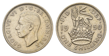 Великобритания 1 шиллинг 1950 Георг VI (1936-1952), Английский герб KM 876, Spink 4108 медно-никель 4182-156