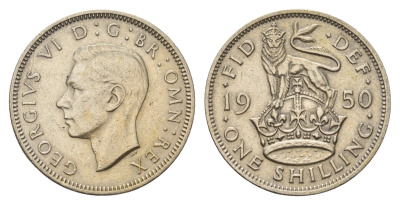 Великобритания 1 шиллинг 1950 Георг VI (1936-1952), Английский герб KM 876, Spink 4108 медно-никель 4182-156