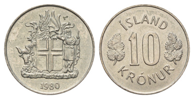 Исландия 10 крон 1980 KM 15 медно-никель aUNC 4582-226