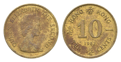 Гонконг 10 центов 1982 KM 49 никель латунь 4684-655