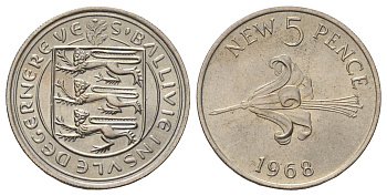 Гернси 5 новых пенсов 1968 KM 23 медно-никель UNC 4666-625