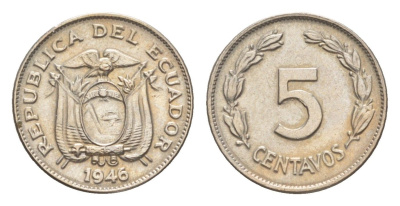 Эквадор 5 сентаво 1946 KM 75b медно-никель UNC 4643-1137