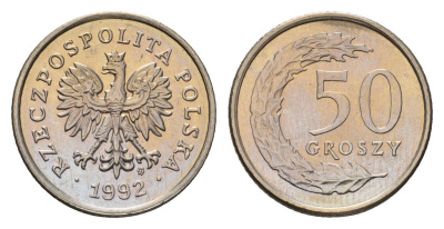 Польша 50 грошей 1992 Y 281 медно-никель UNC 105-652