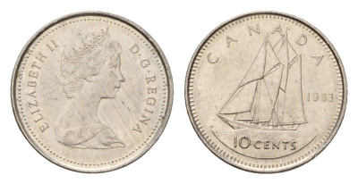 Канада 10 центов 1983 Елизавета II (1952-2022), парусник KM 77 никель 4689-553