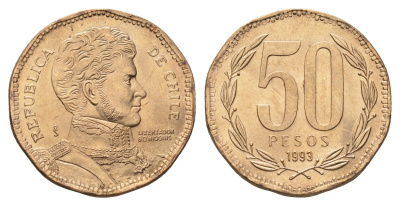 Чили 50 песо 1993 KM 219 алюминиевая бронза UNC 4691-1257