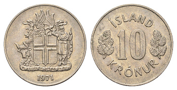 Исландия 10 крон 1971 KM 15 медно-никель 4586-624