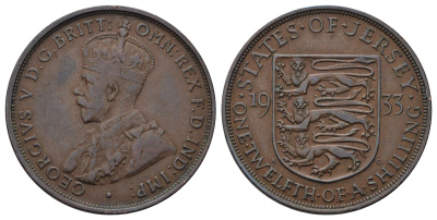 Джерси 1/12 шиллинга 1933 Георг V (1910-1936) KM 16 бронза 4512-435