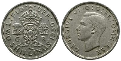 Великобритания 2 шиллинга (флорин) 1950 Георг VI (1936-1952) KM 878, Spink 4107 медно-никель 4381-1245