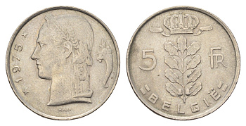 Бельгия 5 франков 1975 Belgie, Бодуэн I (1951-1993) KM 135.1 медно-никель 4629-431