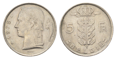 Бельгия 5 франков 1975 Belgie, Бодуэн I (1951-1993) KM 135.1 медно-никель 4629-431