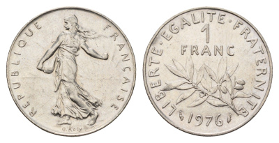 Франция 1 франк 1976 сеятель KM 925 никель 4641-1255