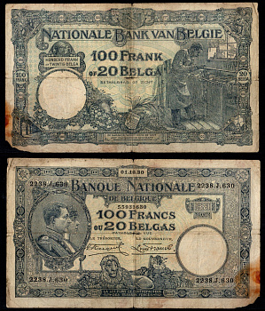 Бельгия 100 франков 1930 Pick 102 бумага 8602-42-3-2