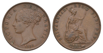 Великобритания 1/2 пенни 1858 Виктория (1837-1901) KM 726, Spink 3949 медь 3896-1044