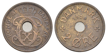 Дания 2 эре 1929 N, Кристиан X (1912-1947) KM 827 бронза 4701-725