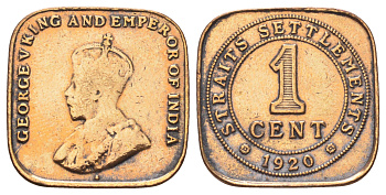 Стрейтс-Сетлментс (Стрейтс Сетлментс) 1 цент 1920 Георг V (1910-1936) KM 32 бронза 4697-1246