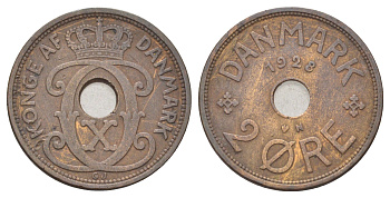 Дания 2 эре 1928 N, Кристиан X (1912-1947) KM 827 бронза 4701-654