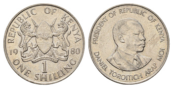 Кения 1 шиллинг 1980 Дэниэл арап Мои KM 20 медно-никель 4662-627