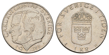 Швеция 1 крона 1981 Карл XVI Густав (1973-) KM 852 медь плакированная медно-никелем 4671-342