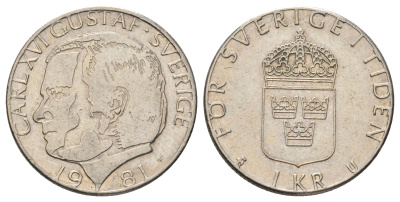 Швеция 1 крона 1981 Карл XVI Густав (1973-) KM 852 медь плакированная медно-никелем 4671-342