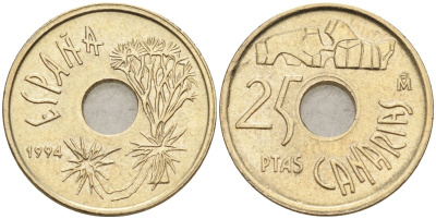 Испания 25 песет 1994 Канарские острова KM 933 никель бронза 4582-635