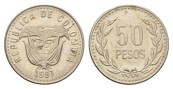 Колумбия 50 песо 1991 KM 283 медь цинк никель UNC 4142-546