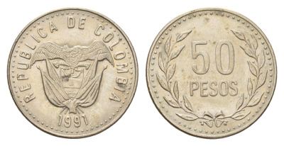 Колумбия 50 песо 1991 KM 283 медь цинк никель UNC 4142-546