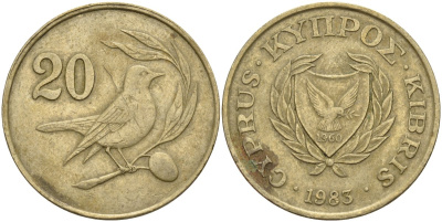 Кипр 20 центов 1983 птичка KM 57.1 никель латунь 4140-645