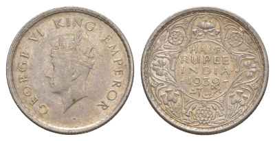 Британская Индия 1/2 рупии 1939 Георг VI (1936-1952) KM 549 серебро aUNC 650-1012