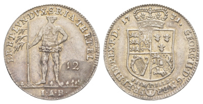 Брауншвейг-Каленберг-Ганновер 12 мариенгрошей (1/3 талера) 1731 IAB, дикарь, Георг II (1727-1760), из коллекции Ричарда Б. Смита Smith 123, Welter 2600, KM 255 серебро 1525-1022