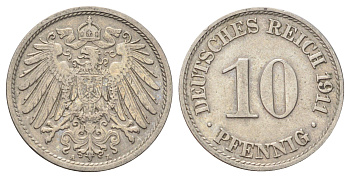 Германия 10 пфеннигов 1911 A KM 12, J. 13 медно-никель 4701-1125
