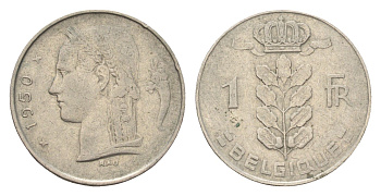 Бельгия 1 франк 1950 Belgique, Леопольд III (1934-1951) KM 134 медно-никель 4616-834
