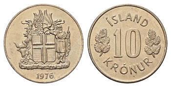 Исландия 10 крон 1976 KM 15 медно-никель UNC 4586-957