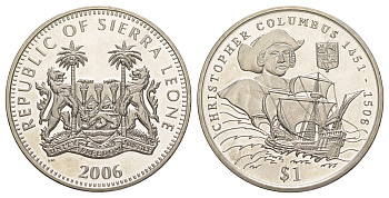 Сьерра-Леоне 1 доллар 2006 Христофор Колумб KM 404 медно-никель BU 00-00
