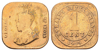 Стрейтс-Сетлментс (Стрейтс Сетлментс) 1 цент 1919 Георг V (1910-1936) KM 32 бронза 4697-1233