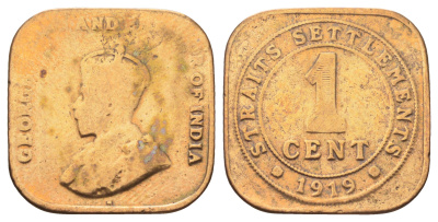 Стрейтс-Сетлментс (Стрейтс Сетлментс) 1 цент 1919 Георг V (1910-1936) KM 32 бронза 4697-1233