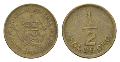 Перу 1/2 соль 1976 KM 265 латунь 4674-1116