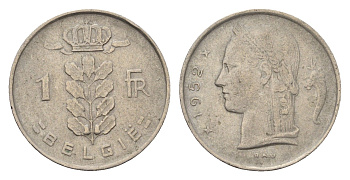 Бельгия 1 франк 1952 Belgie, Бодуэн I (1951-1993) KM 143 медно-никель 4684-133