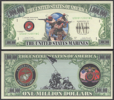 США 1000000 долларов 2001 Корпус морской пехоты США бумага UNC (пресс) 7197-17-1