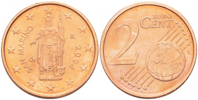 Сан-Марино 2 евроцента 2005 R KM 441 сталь плакированная медью UNC