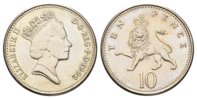 Великобритания 10 пенсов 1992 Елизавета II (1952-2022) KM 938b, Spink 4367 медно-никель UNC 4698-1026
