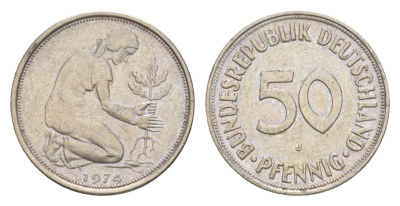 ФРГ 50 пфеннигов 1974 J KM 109.2, J. 384a медно-никель 4636-1221