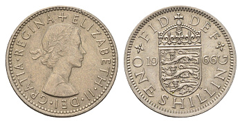 Великобритания 1 шиллинг 1966 Елизавета II (1952-2022), Английский герб KM 904, Spink 4147 медно-никель 4177-443