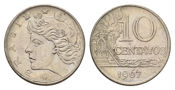 Бразилия 10 сентаво 1967 год-тип KM 578.1 медно-никель aUNC 4563-352