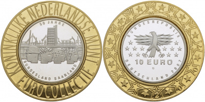 ФРГ 10 евро 2007 G, 50 лет вхождения Саара в ФРГ KM 263, DE.S. 10.29 серебро PROOF 1085-3-31
