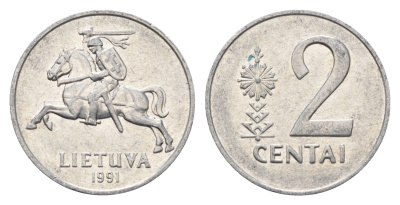 Литва 2 цента (сента) 1991 год-тип KM 86 алюминий aUNC 4689-1041