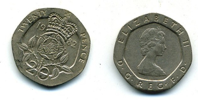 Великобритания 20 пенсов 1982 Елизавета II (1952-2022) KM 931, Spink 4230 (G1) медно-никель 4110-941